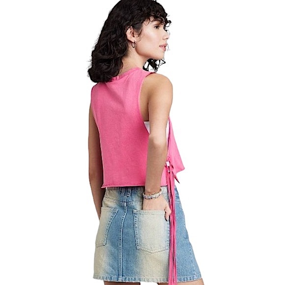Wild Fable Size Large Bright Pink Floral Side-Tie Cropped Muscle Tank Top NWT - Picture 2 of 9